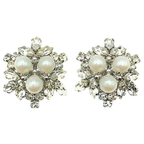 Vintage Christian Dior Pearl & Crystal Star Earrings 1966 